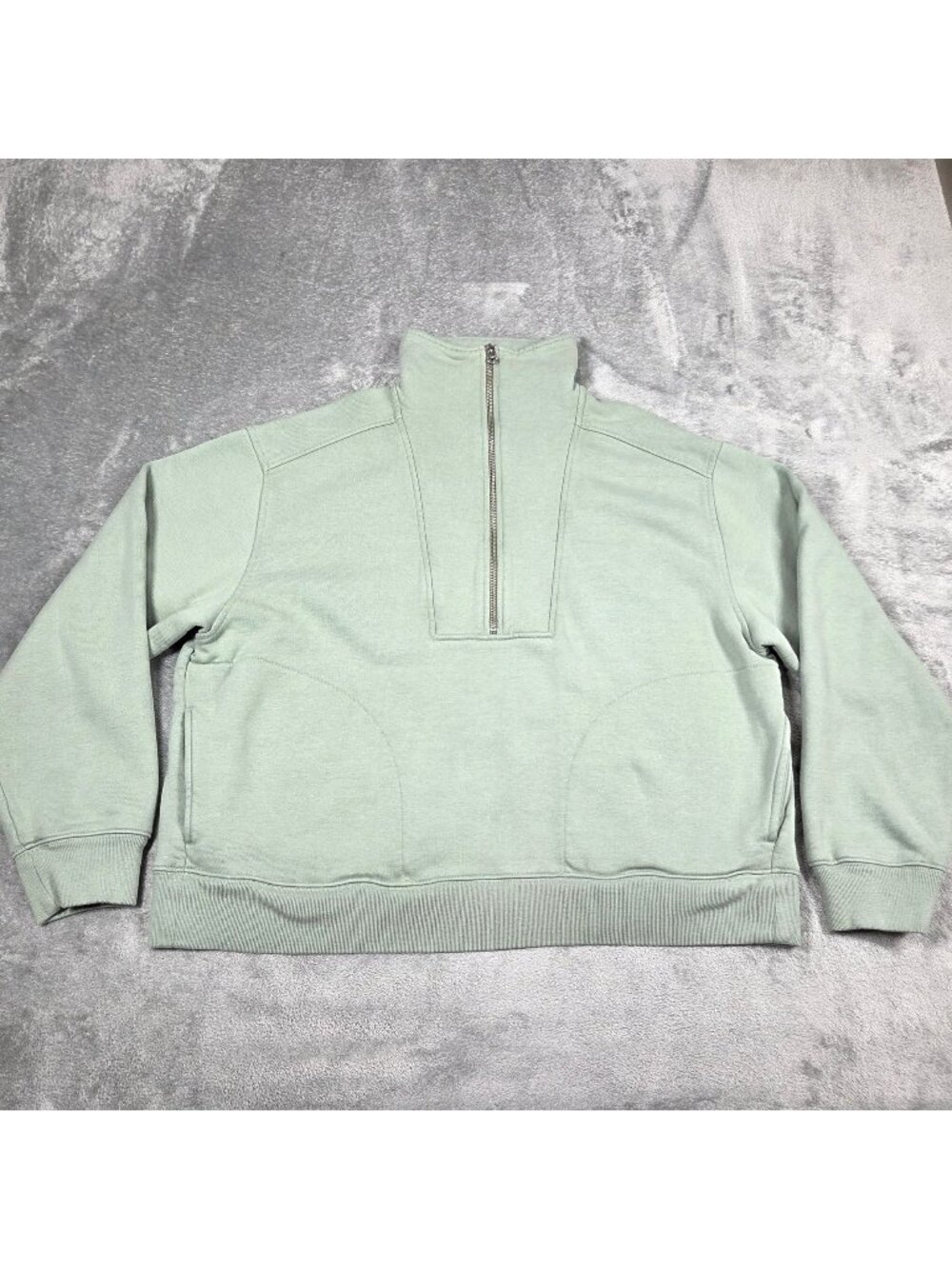 Everlane Top Large Green Track Half Zip Crop Organic French Terry Boxy Oversized